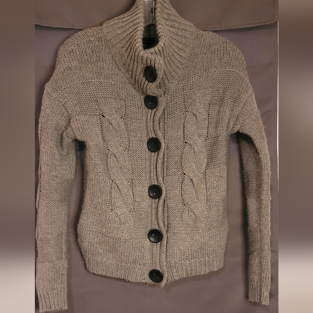 Grey Moda International Thick Woven Knit Button Up Sweater Sz Small - Picture 1 of 16